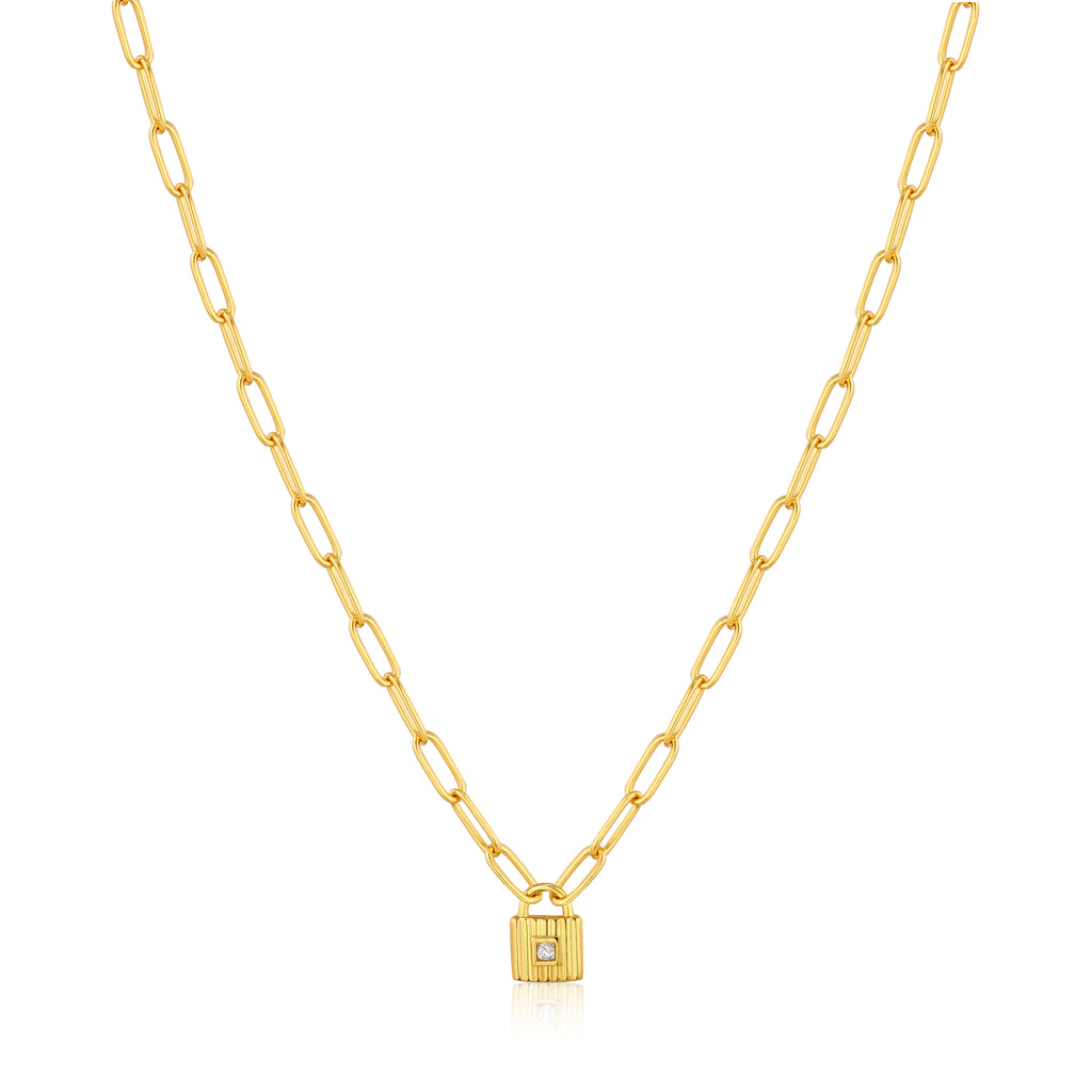 gold chunky chain padlock necklace 