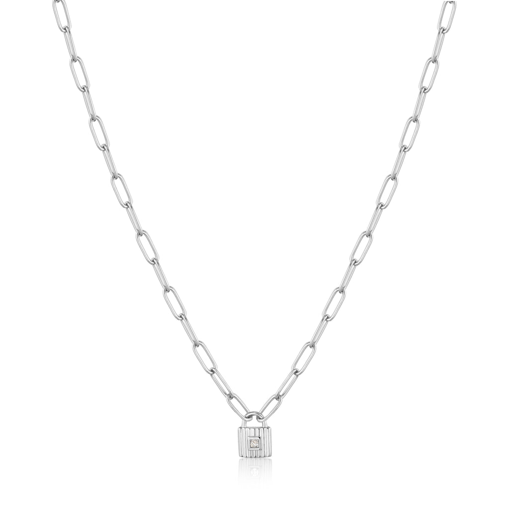 silver chunky chain padlock necklace 