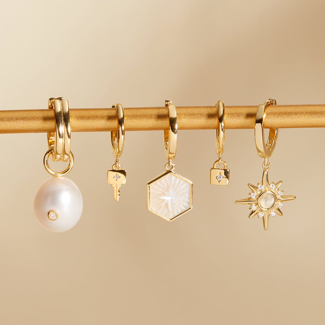 Gold Pearl Drop Sparkle Huggie Hoop Earrings – Michael and