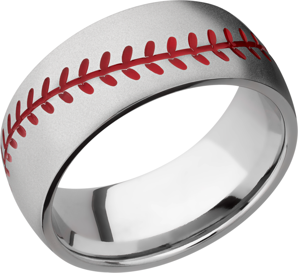 lashbrook titanium collection titanium 8mm domed band 8dbaseball_a+red_bead