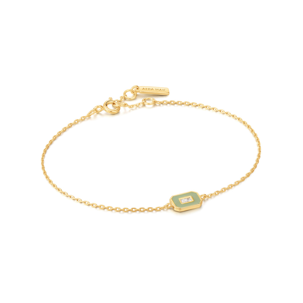 sage enamel emblem gold bracelet