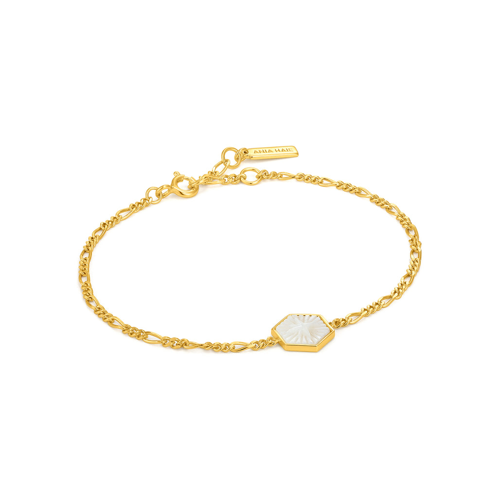 compass emblem gold figaro chain bracelet