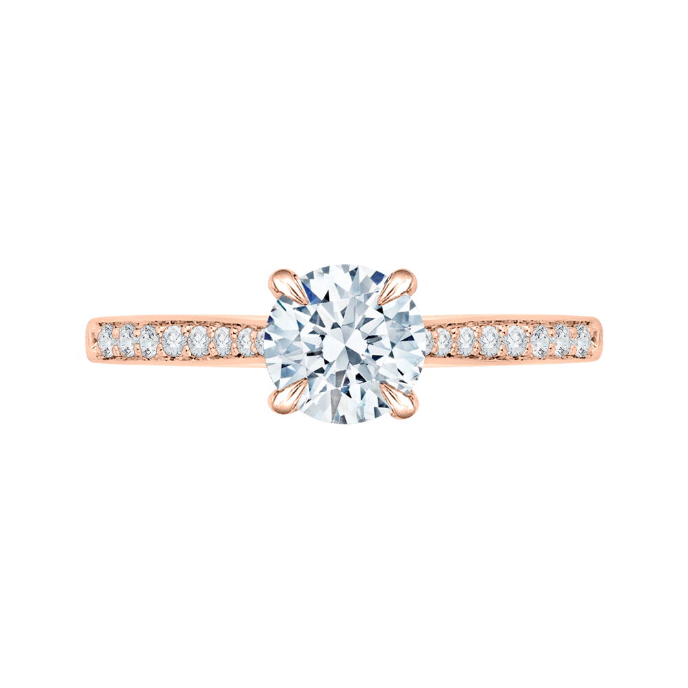 14k rose gold round cut diamond solitaire with accents engagement ring (semi-mount)