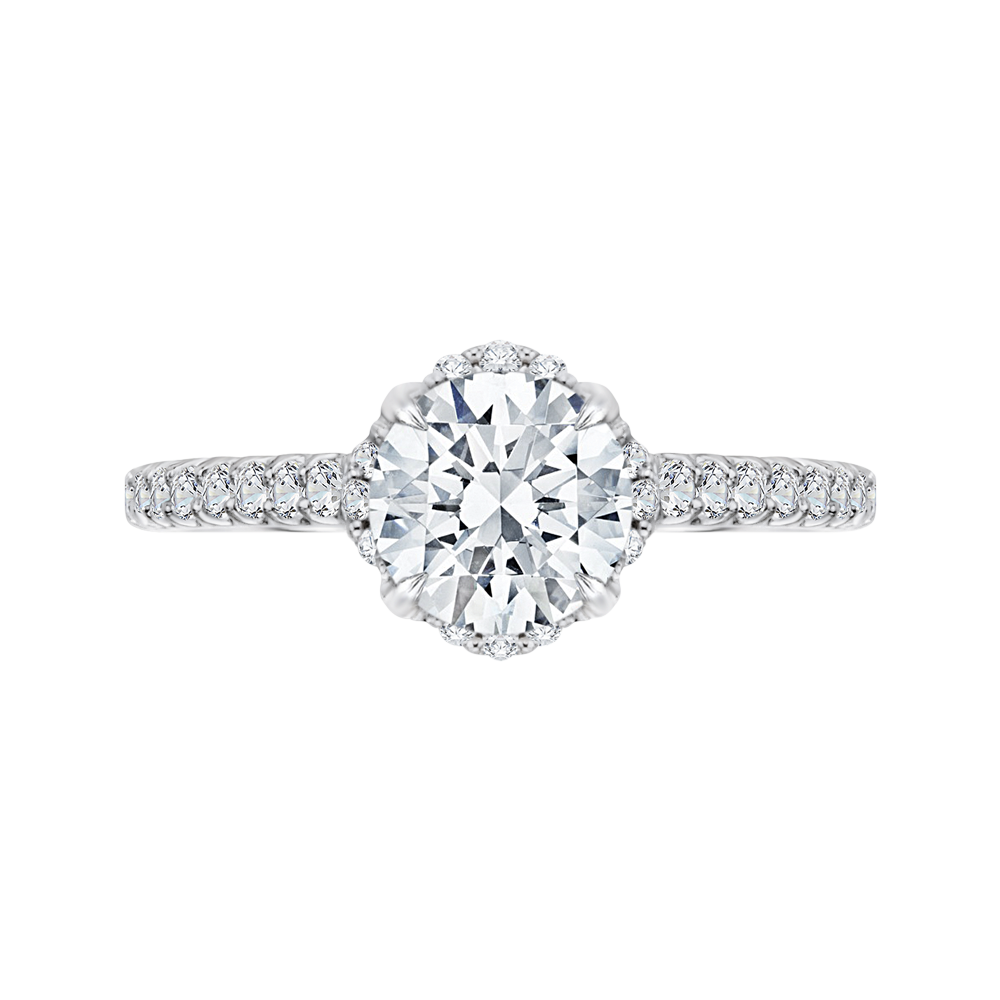 14k white gold round diamond floral engagement ring with euro shank (semi-mount)