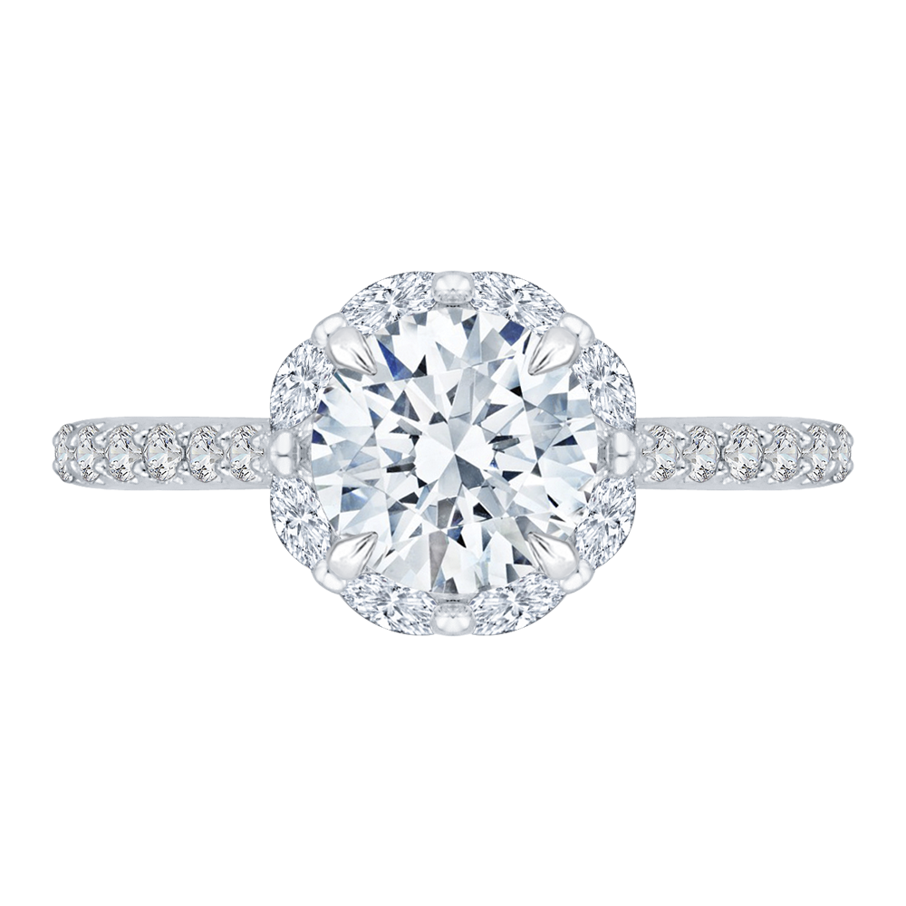 14k white gold round cut diamond halo engagement ring (semi-mount)