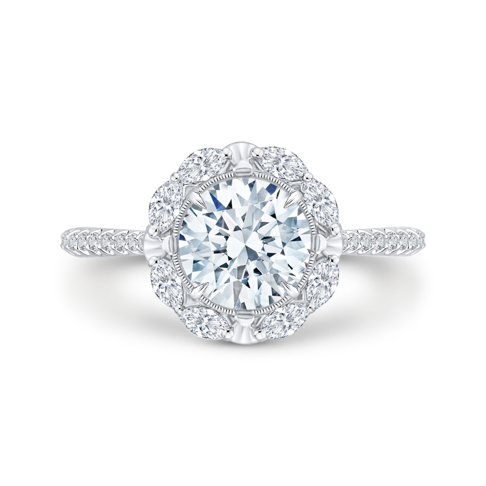 14k white gold round diamond halo engagement ring (semi-mount)