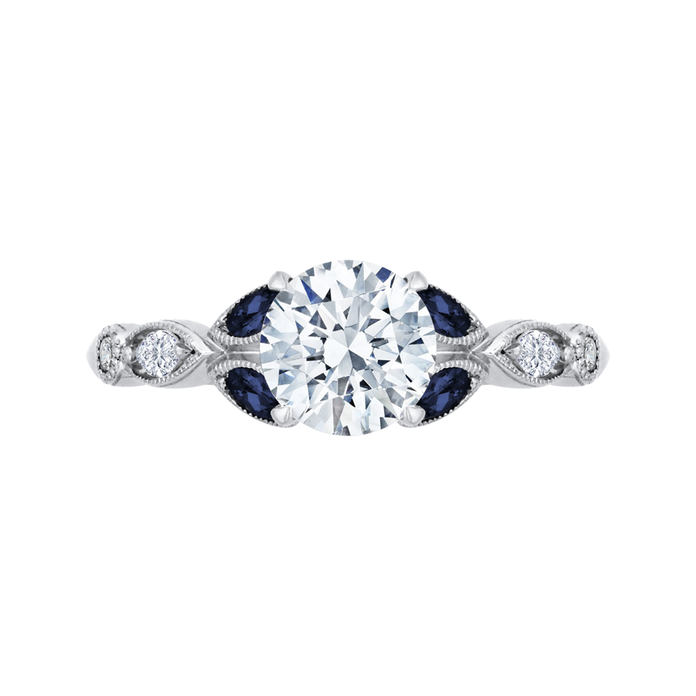 14k white gold round diamond engagement ring with sapphire (semi-mount)
