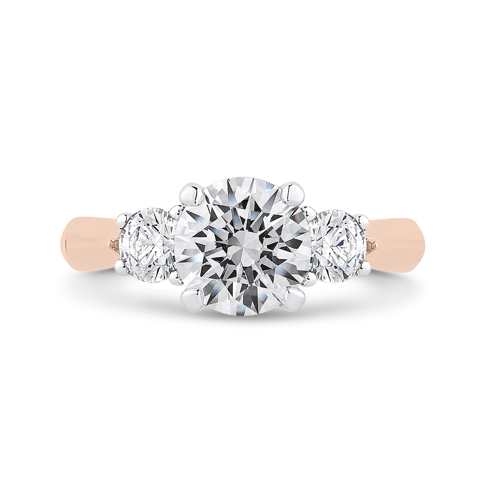 14k two-tone gold round diamond three-stone engagement ring (semi-mount)