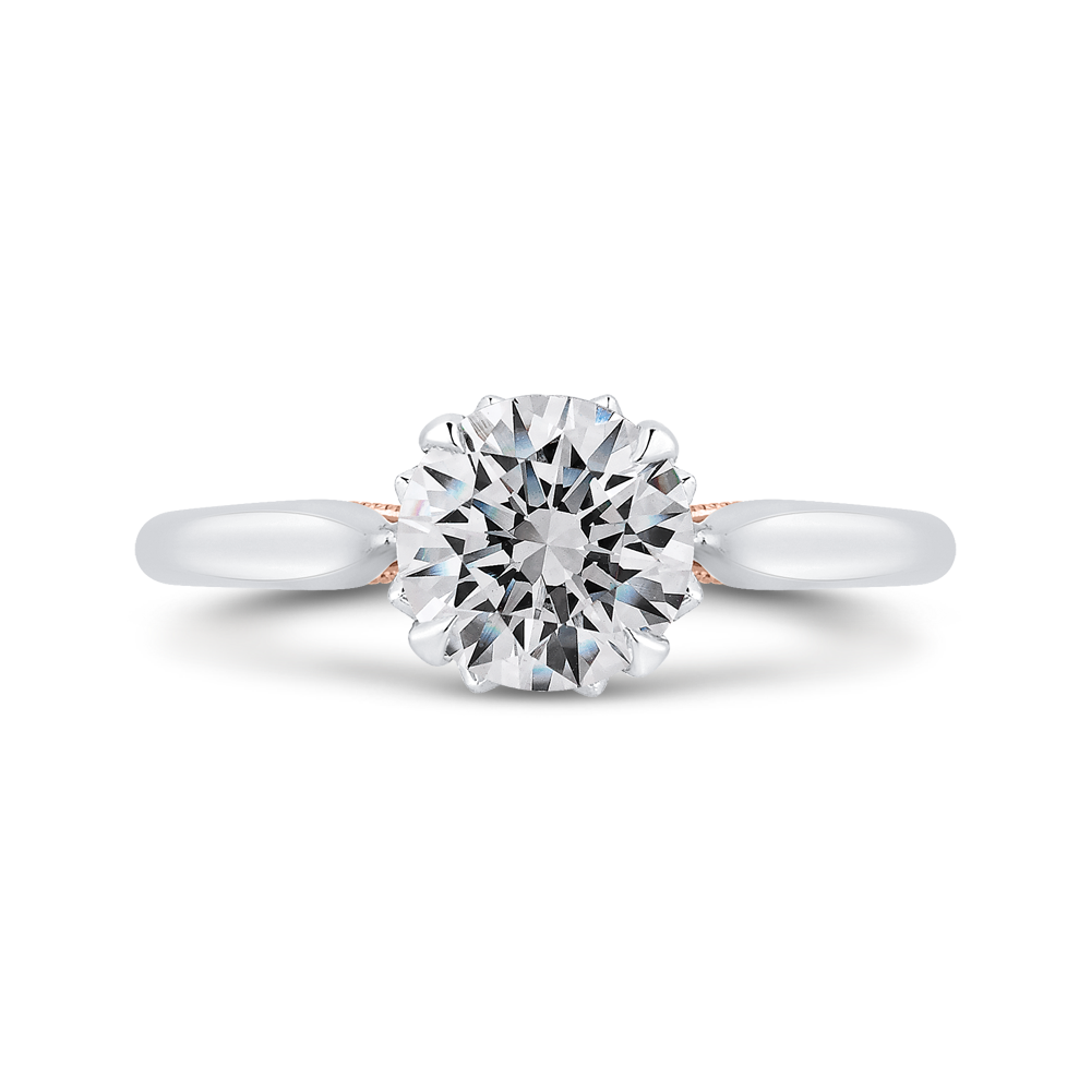 14k two-tone gold round diamond floral engagement ring (semi-mount)