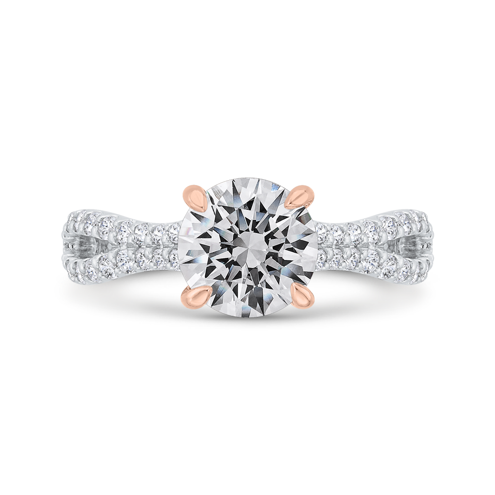 round cut diamond engagement ring with split shank in 14k two-tone gold (semi-mount)
