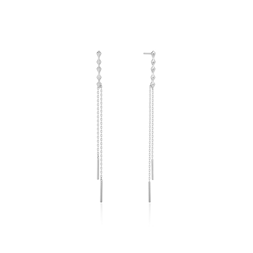 silver spike double drop earrings