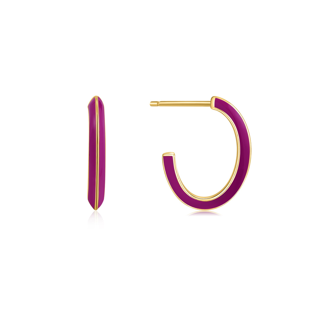 berry enamel thick gold hoop earrings