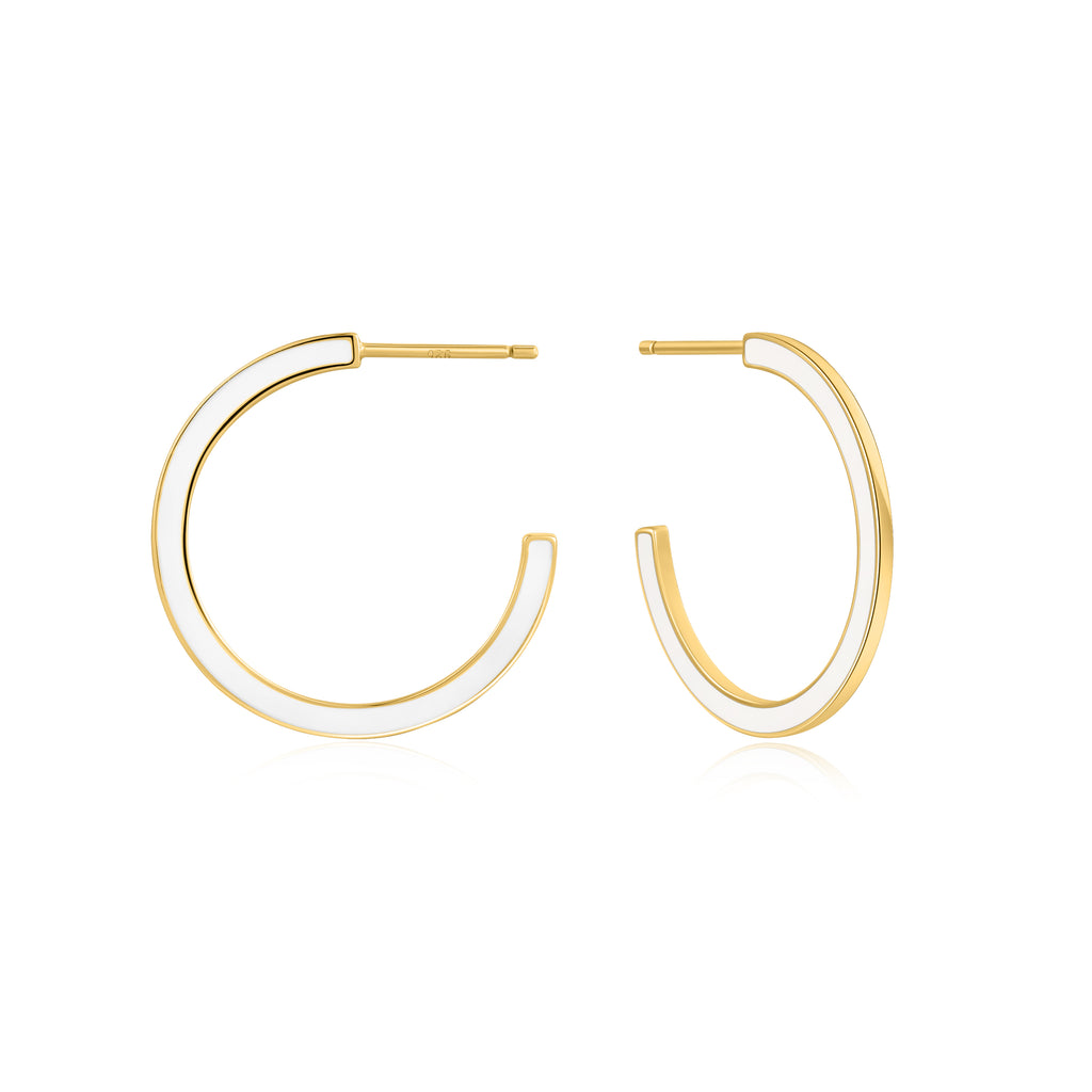 optic white enamel gold hoop earrings