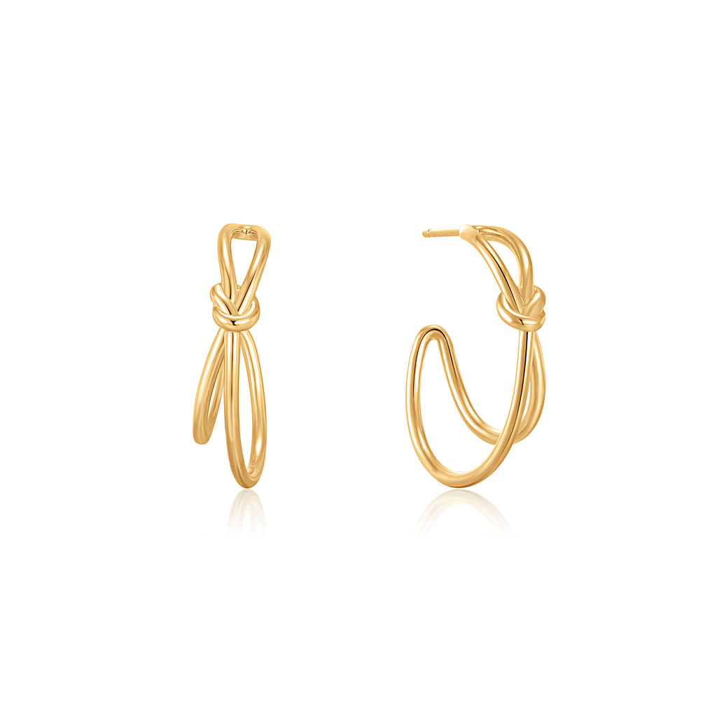 gold knot stud hoop earrings