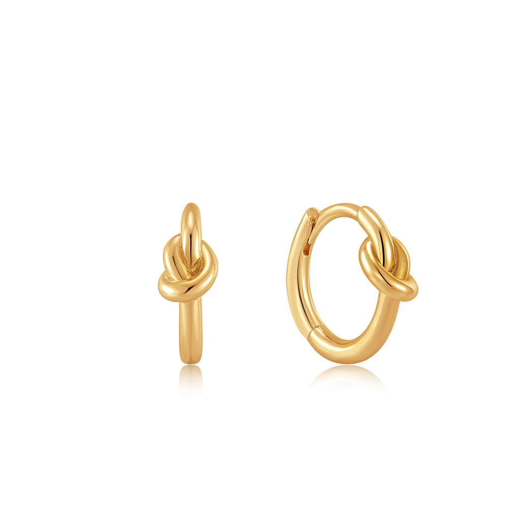 gold knot huggie hoop earrings