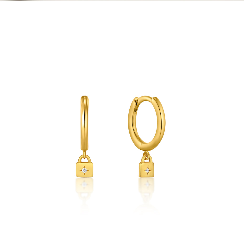 gold padlock huggie hoop earrings