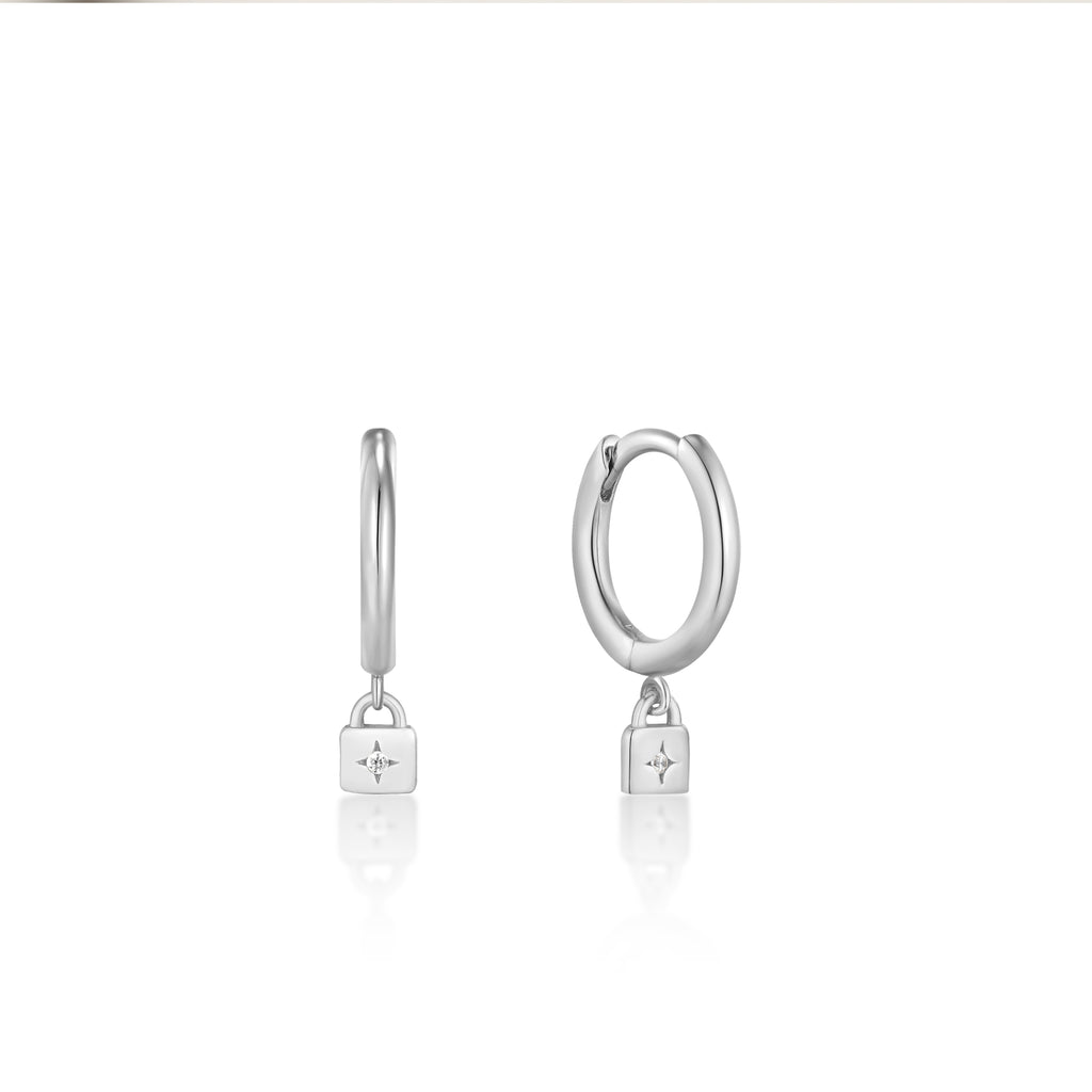 silver padlock huggie hoop earrings