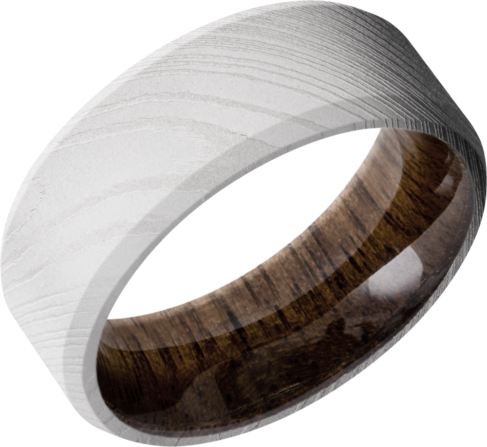 lashbrook hw damascus steel 8mm beveled band hwsleeved8b_walnut+bead