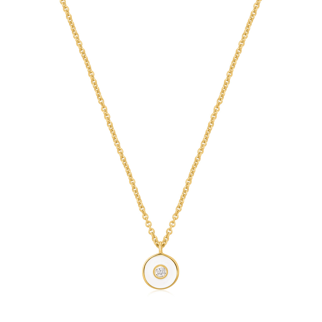 optic white enamel disc gold necklace