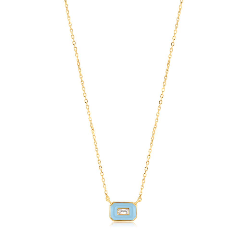 powder blue enamel emblem gold necklace
