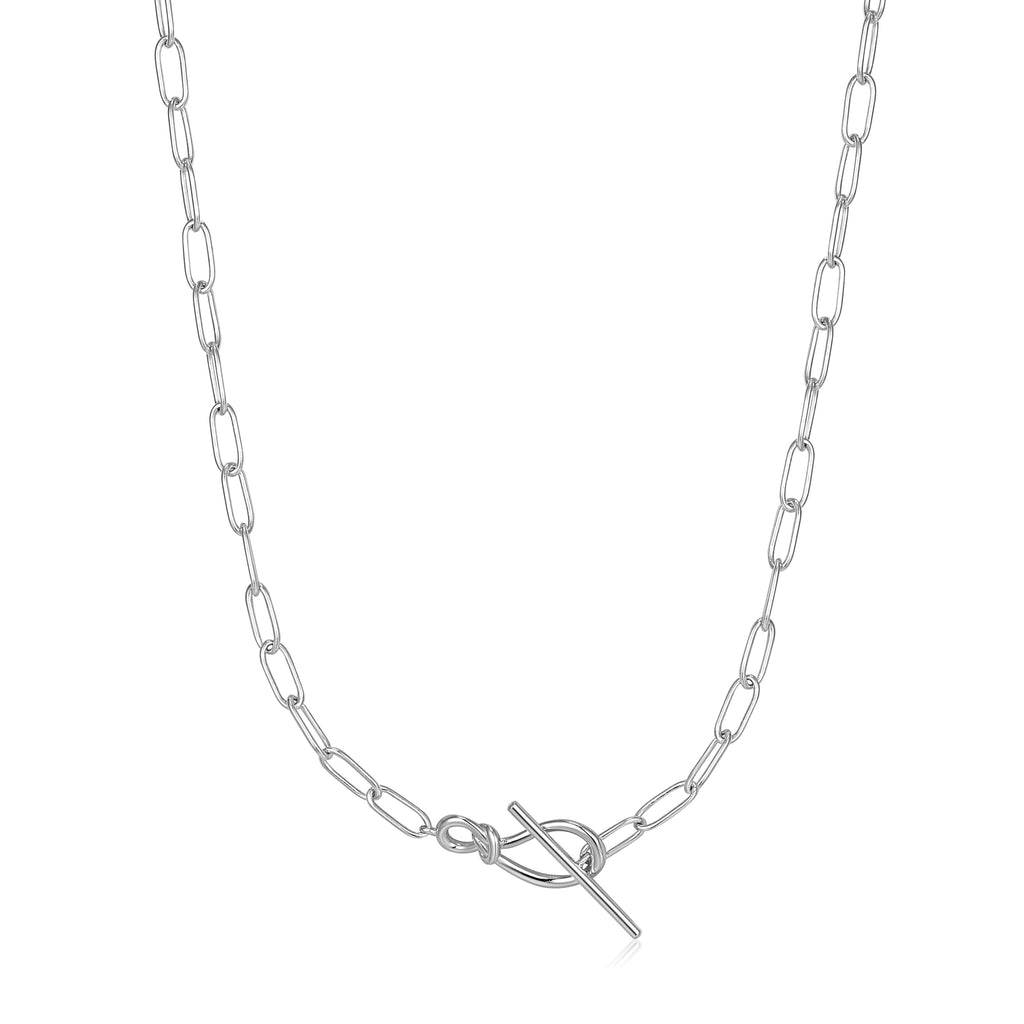 silver knot t bar chain necklace