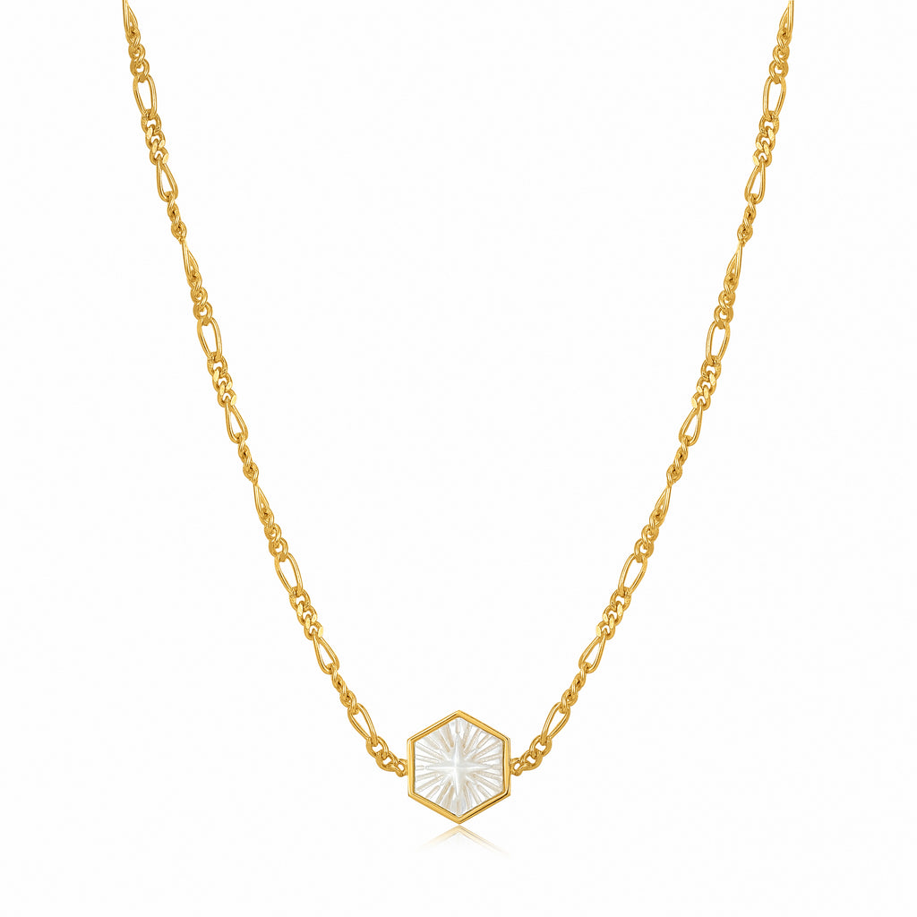 compass emblem gold figaro chain necklace
