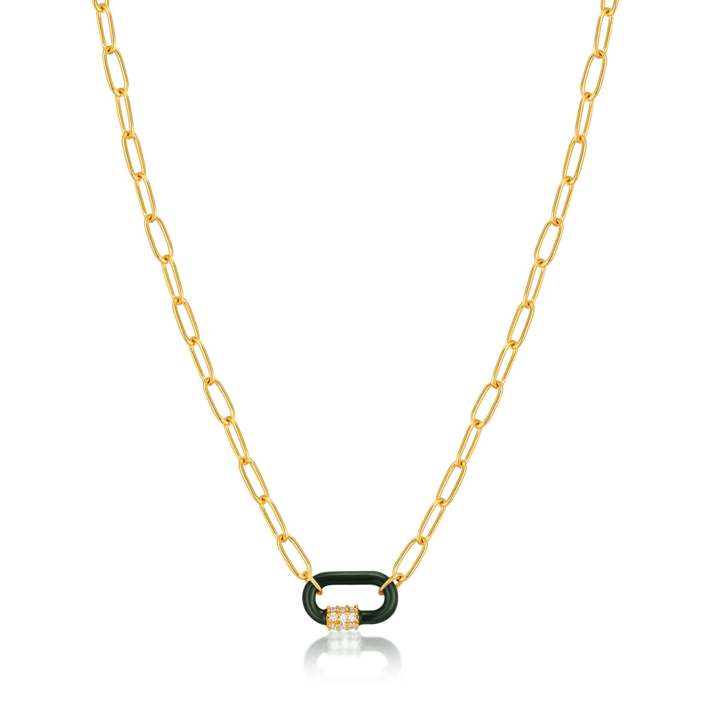 forest green enamel carabiner gold necklace
