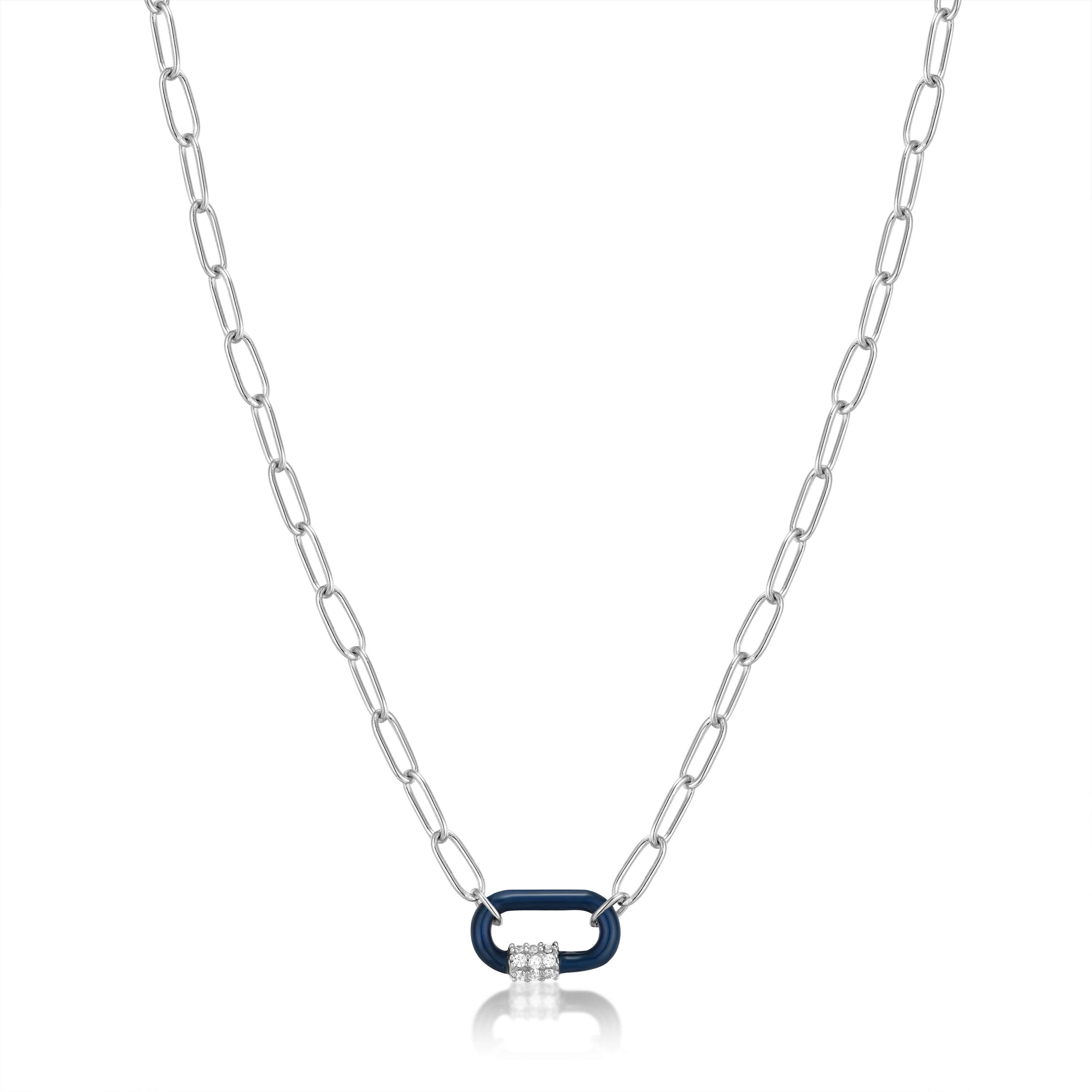 Navy Blue Enamel Carabiner Silver Necklace – Michael and Son's