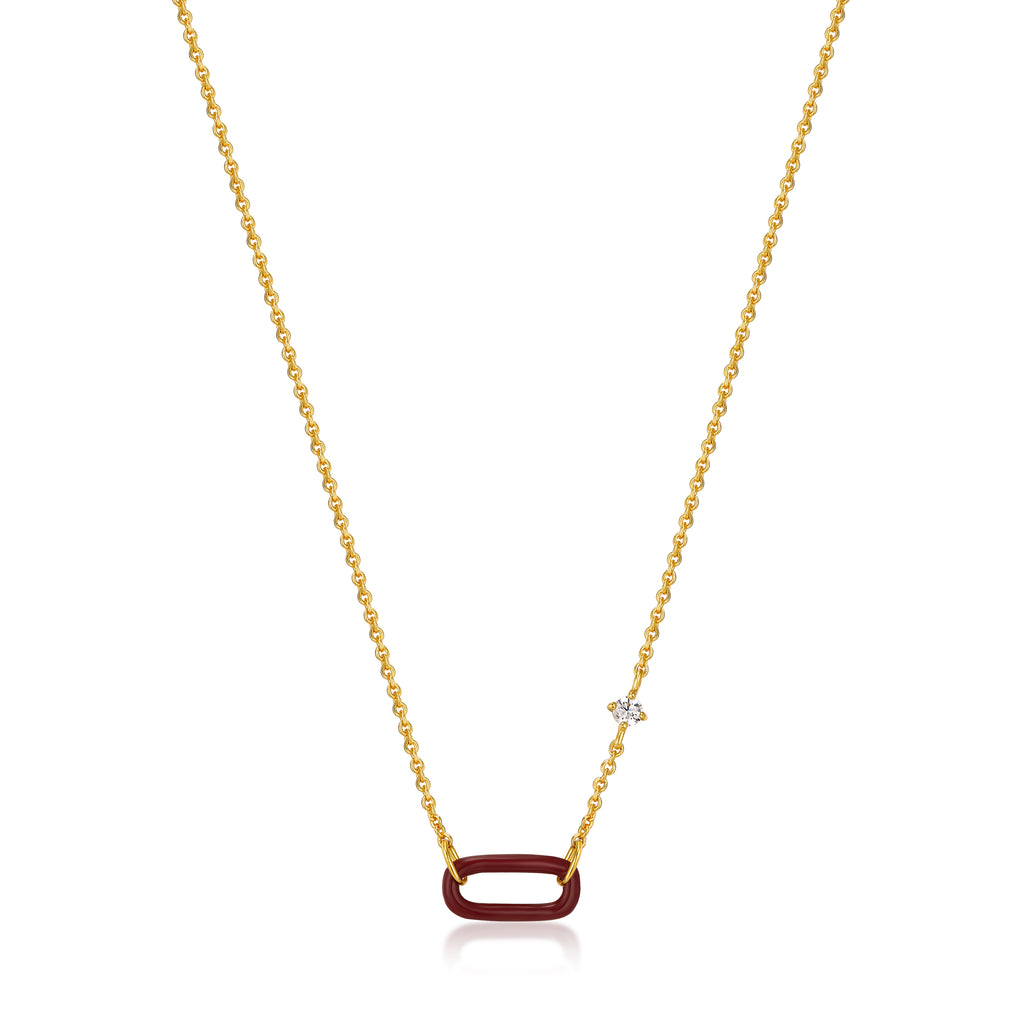 claret red enamel gold link necklace