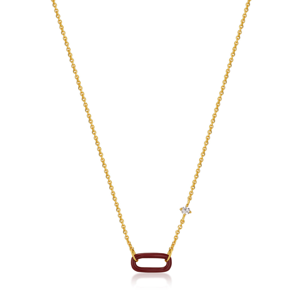 claret red enamel gold link necklace