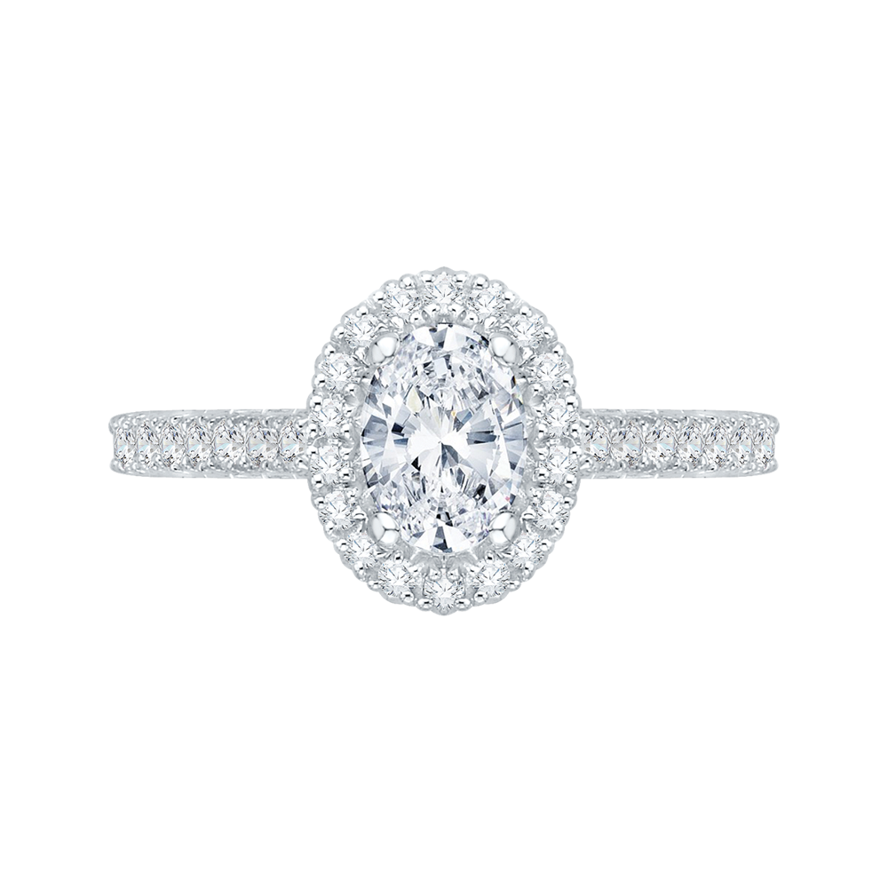 oval diamond halo engagement ring in 14k white gold