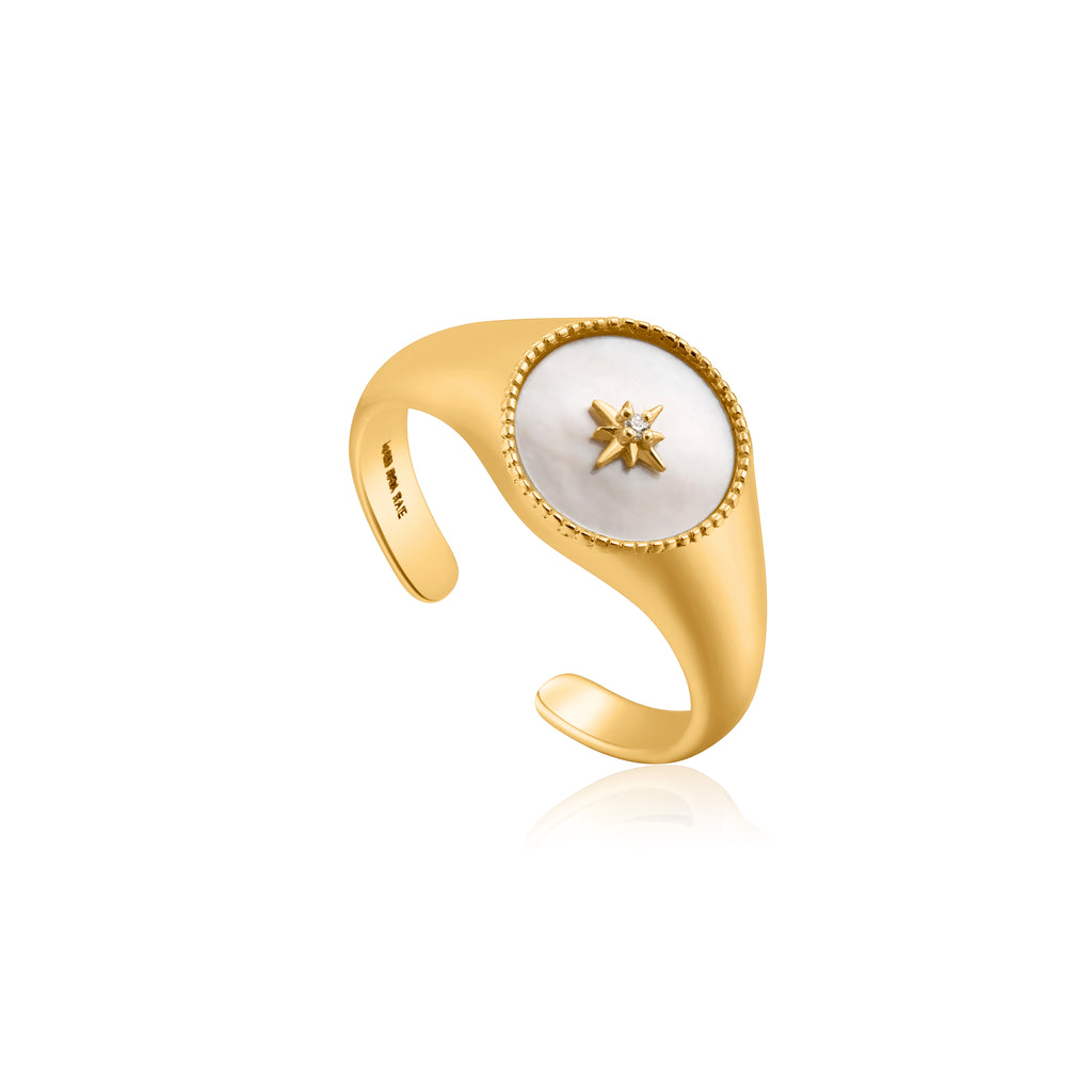 mother of pearl emblem signet ring