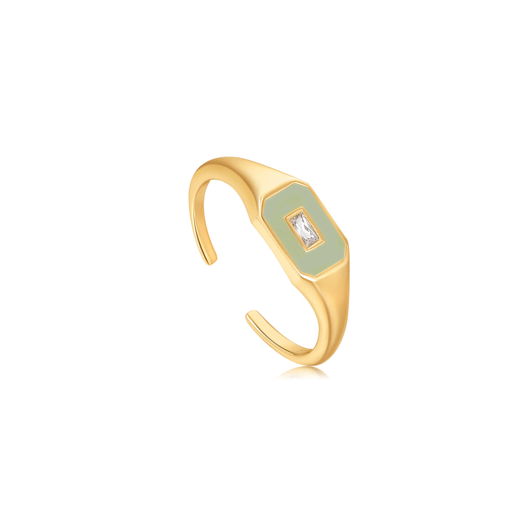 sage enamel emblem gold adjustable ring