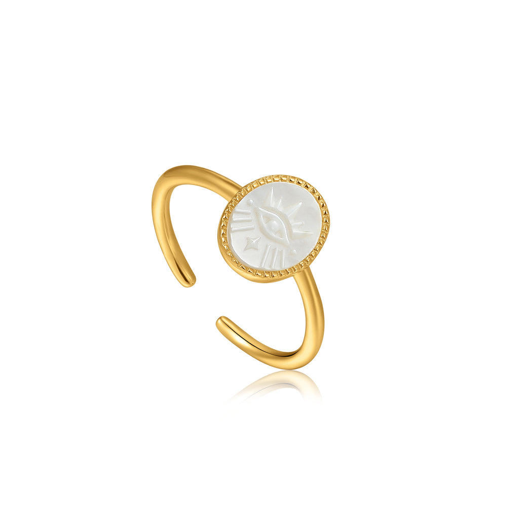 evil eye emblem gold adjustable ring