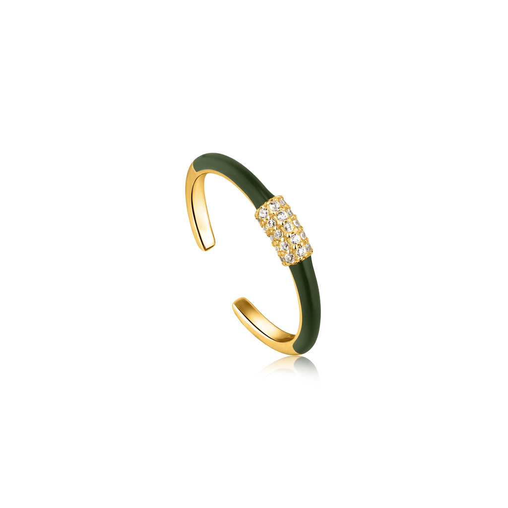 forest green enamel carabiner gold adjustable ring