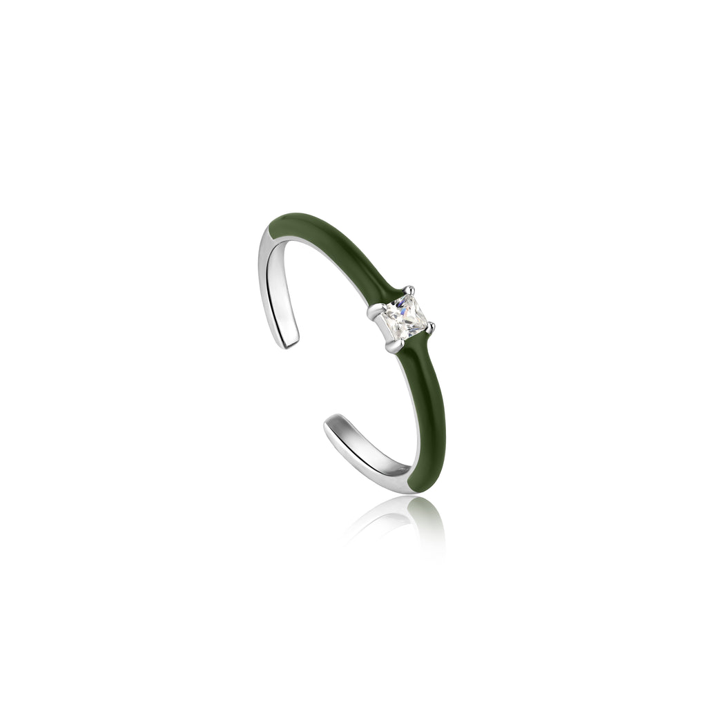 forest green enamel silver adjustable ring