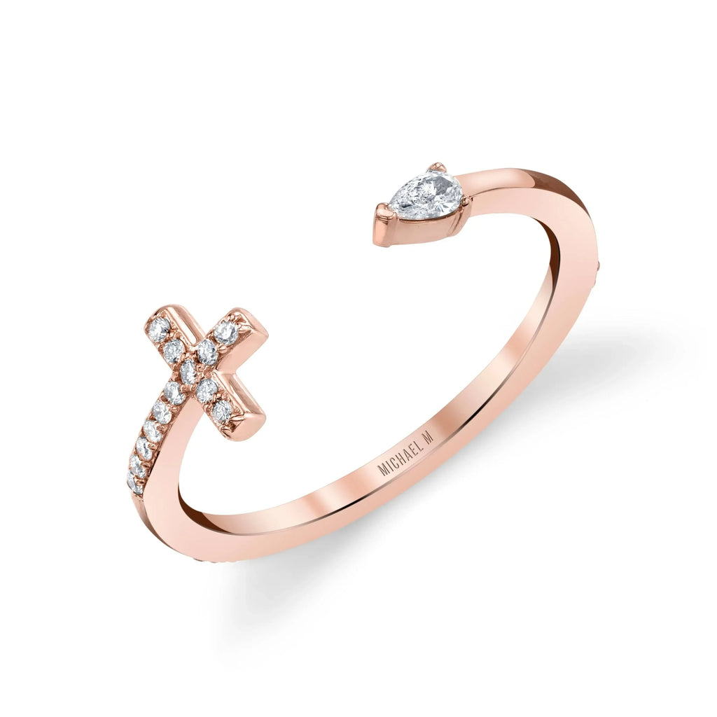 MICHAEL M Fashion Rings 14K Rose Gold / 4 Cross and Teardrop Diamond Ring F322-RG4