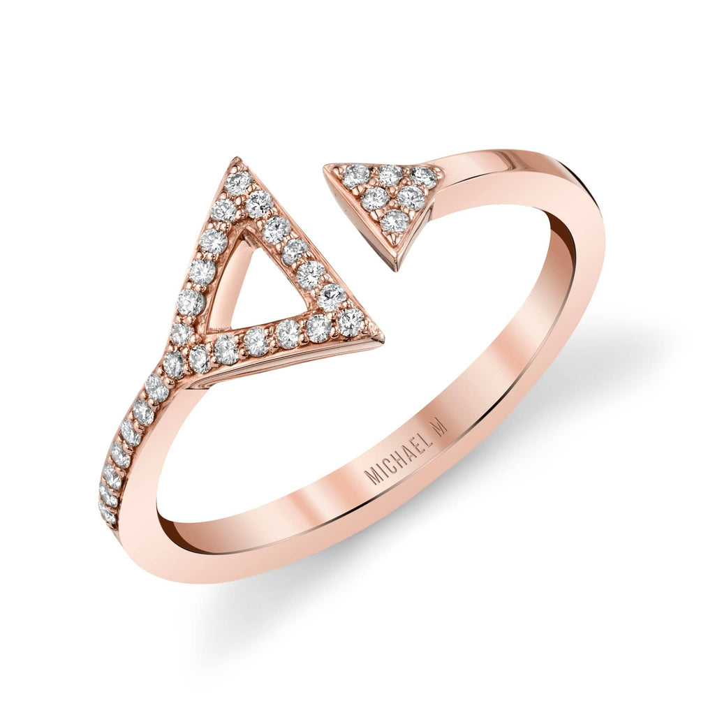 MICHAEL M Fashion Rings 14K Rose Gold / 4 Double Diamond Triangle Ring F315-RG4