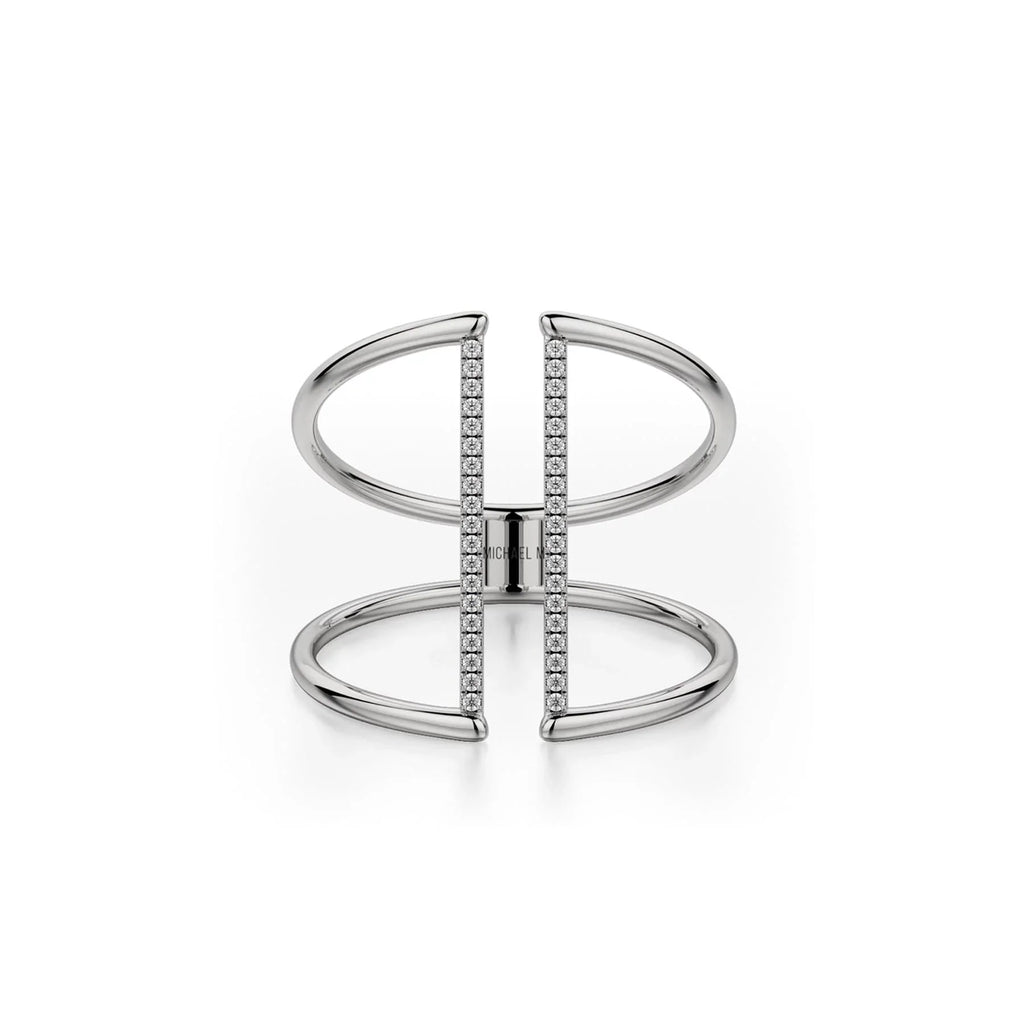 MICHAEL M Fashion Rings 14K White Gold / 4 Double Band Diamond Bar Ring F288-WG4