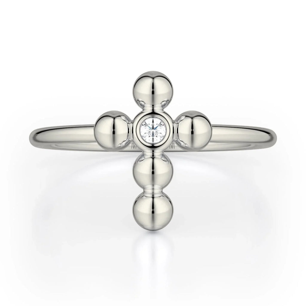 MICHAEL M Fashion Rings 14K White Gold / 4 Single Diamond Cross Ring F329-WG4