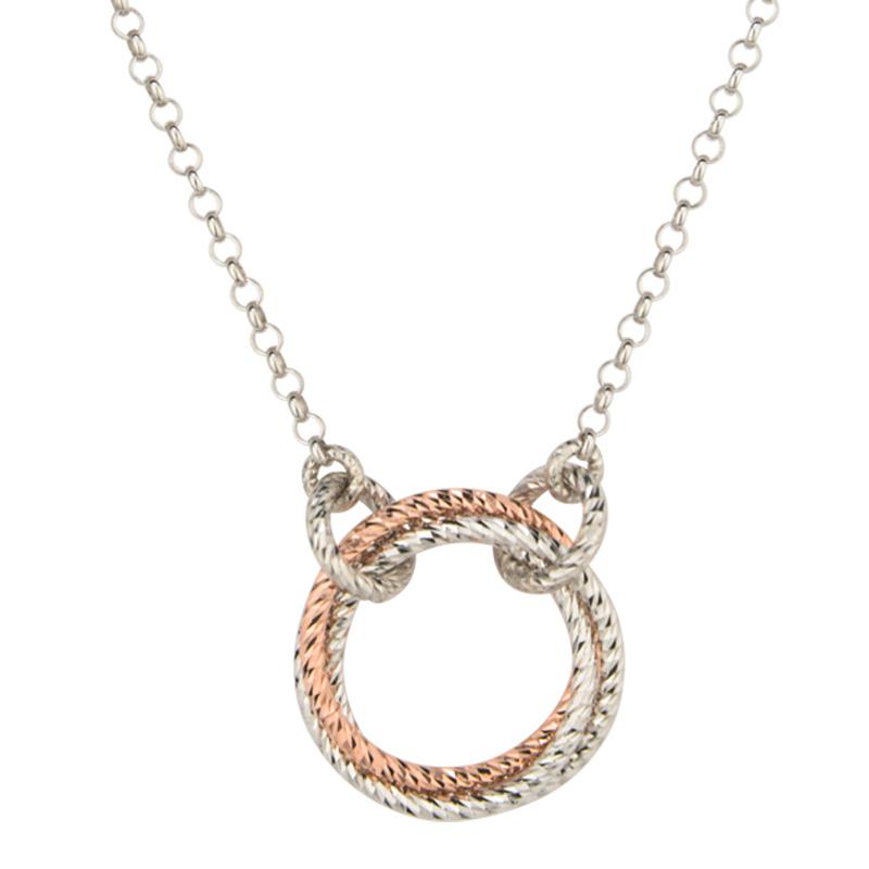 sterling silver and rose gold plated single love knot necklace 19 ne885